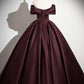 Burgundy Satin Floor Length Formal Dress, Elegant A-Line Party Gown