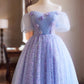 Lilac Tulle Sequins Short Prom Dress, Beautiful A-Line Evening Party Dress