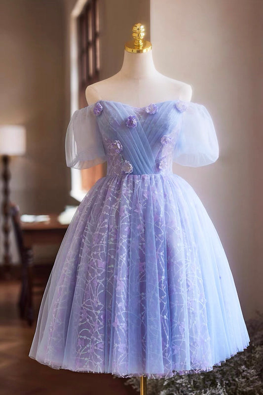 Lilac Tulle Sequins Short Prom Dress, Beautiful A-Line Evening Party Dress