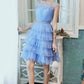 Blue Tulle Short Prom Dress, Cute Round Neck Layered Blue Party Dress