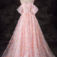 Pink Tulle Flowers Long Formal Dress, A-Line Off the Shoulder Evening Party Dress