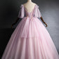 Cute V-Neck Tulle Lace Long Prom Dress, A-Line Evening Party Dress