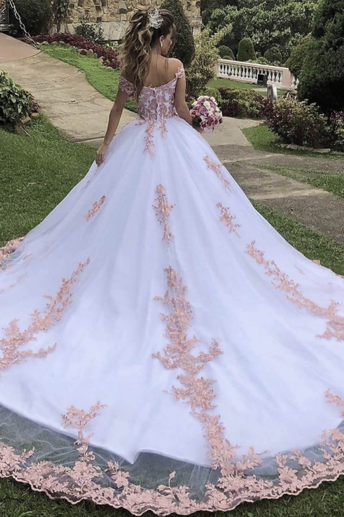 White Lace Long A-Line Floor Length Formal Dress
