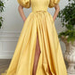 Yellow Satin Long Prom Dress