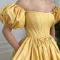 Yellow satin long prom dress yellow evening dress