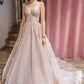 Shiny Tulle Sequins Long Prom Dress, A-Line Spaghetti Strap Evening Dress