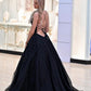 Black Tulle Lace Long Prom Dress, A-Line Backless Evening Party Dress