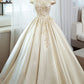Champagne Satin Sequins Long Prom Dress, Off the Shoulder Evening Party Dress