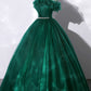 Green Tulle Long A-Line Prom Dress, Off the Shoulder Evening Party Gown
