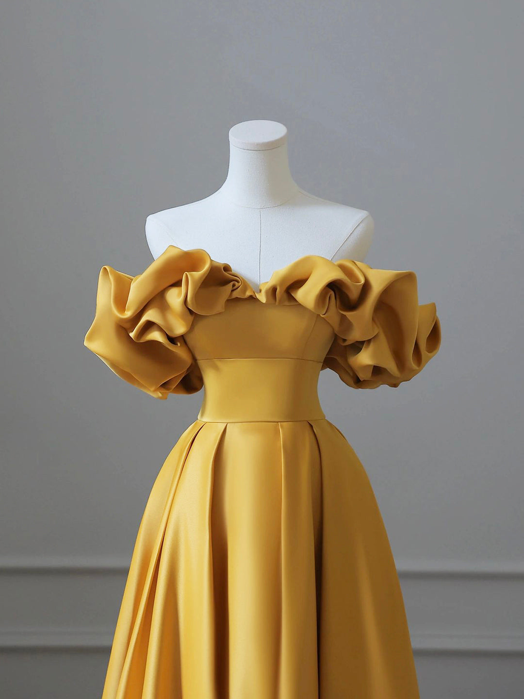 Yellow Satin Long Prom Dress, Off Shoulder Evening Party Dress