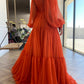 Stylish V-Neck Long Sleeve Chiffon Floor Length Prom Dress