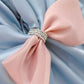 Blue Satin Long Prom Dress, A-Line Short Sleeve Evening Formal Gown