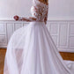 White lace long A line prom dress white evening dress