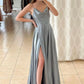 Simple satin long prom dress A-line evening dress