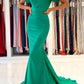 Green Satin Long Prom Dress, Mermaid Off the Shoulder Evening Dress