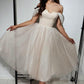 Champagne Tulle Short Prom Dress, Cute A-Line Off the Shoulder Evening Party Dress