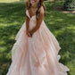 Pink Spaghetti Strap Tulle Long Prom Dress, Beautiful A-Line Evening Party Dress