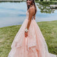 Pink Spaghetti Strap Tulle Long Prom Dress, Beautiful A-Line Evening Party Dress