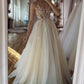 Champagne Spaghetti Strap Tulle Long A-Line Prom Dress