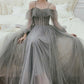 Gray Tulle Floor Length A-Line Prom Dress
