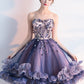 Purple Strapless Tulle Short A-Line Prom Dress