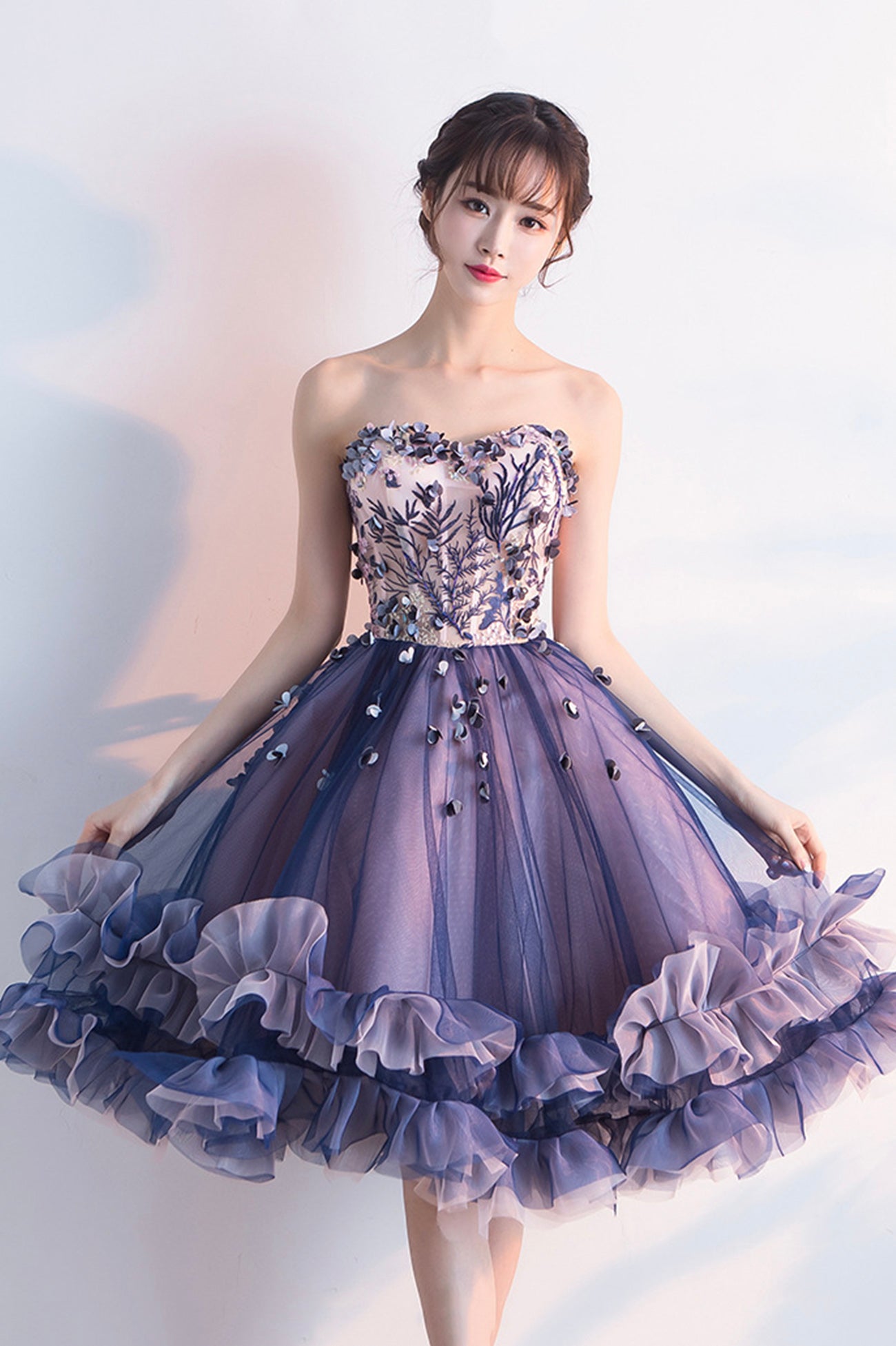 Purple tulle lace short prom dress homecoming dress