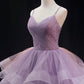 Purple Spaghetti Strap Tulle Long A-Line Ball Gown