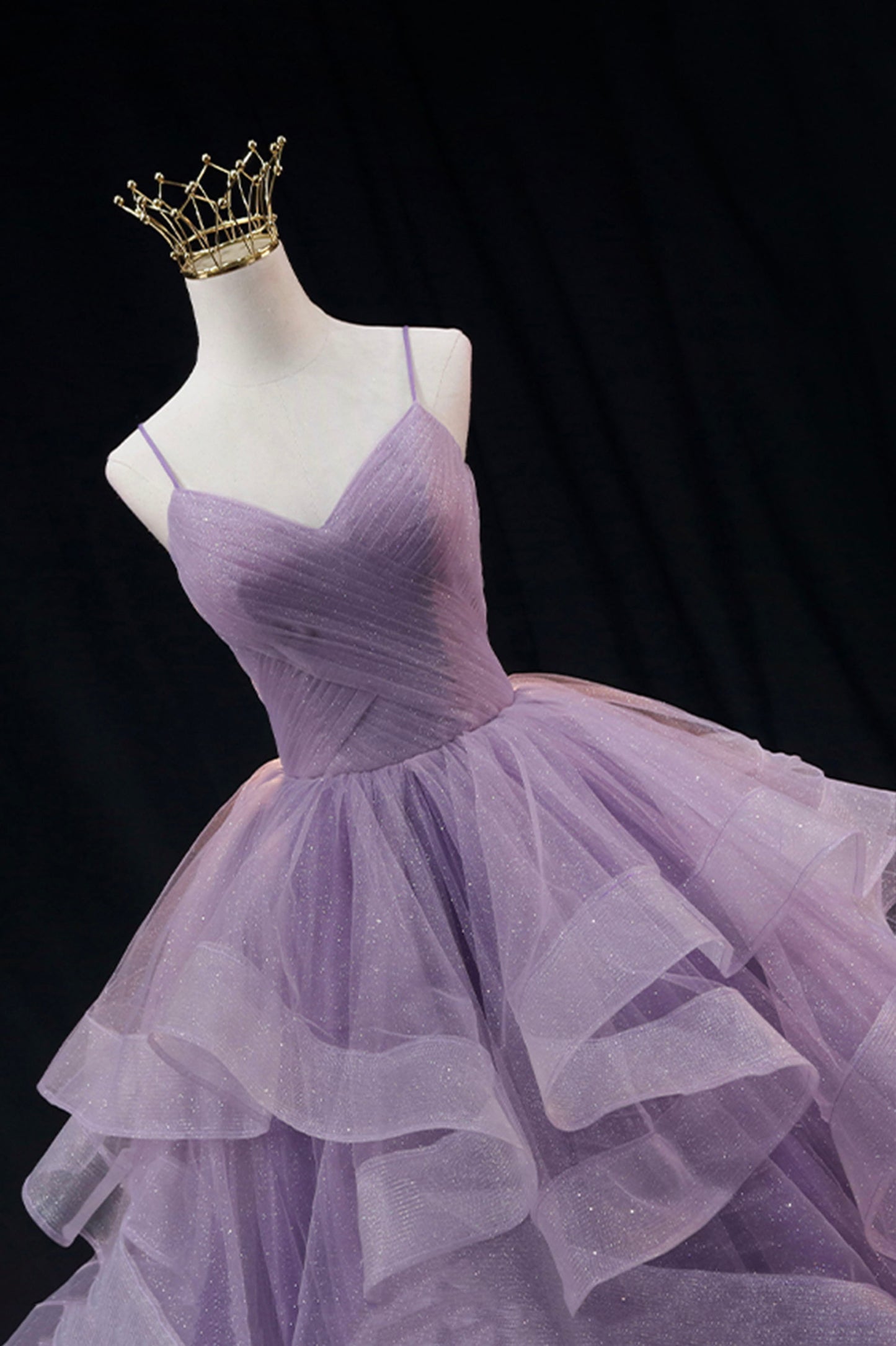 Purple Spaghetti Strap Tulle Long A-Line Ball Gown