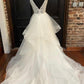 White V-Neck Tulle Lace Long Prom Dress