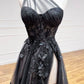 Black One Shoulder Lace Long Prom Dress