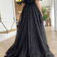 Black V-neck Tulle Long Prom Dress