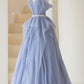 Blue Tulle Long Prom Dress, A-Line Off the Shoulder Evening Dress