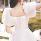 White Tulle Knee Length Prom Dress, A-Line Short Sleeve Evening Dress
