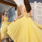 Yellow Strapless Tulle Lace High Low Prom Dress