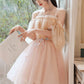 Cute Spaghetti Strap Tulle Short Prom Dress, A-Line Off the Shoulder Mini Party Dress