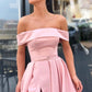 Pink satin long prom dress pink evening dress
