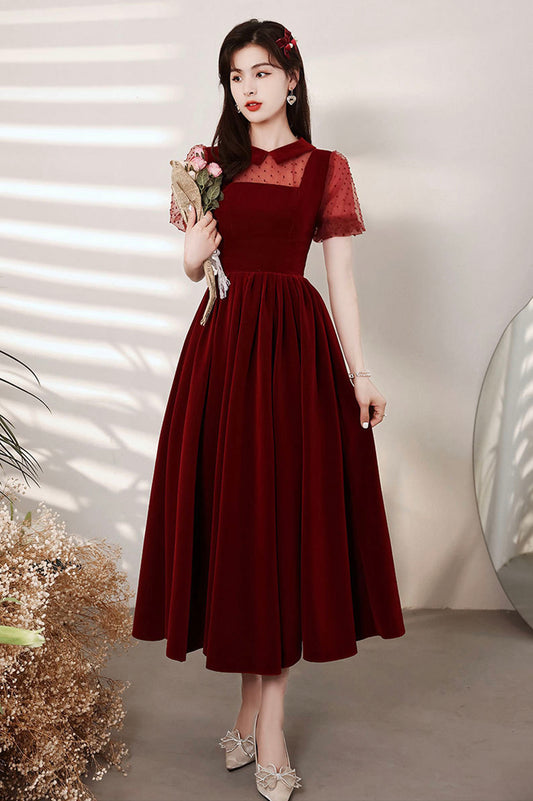 Burgundy Velvet Short A-Line Prom Dress