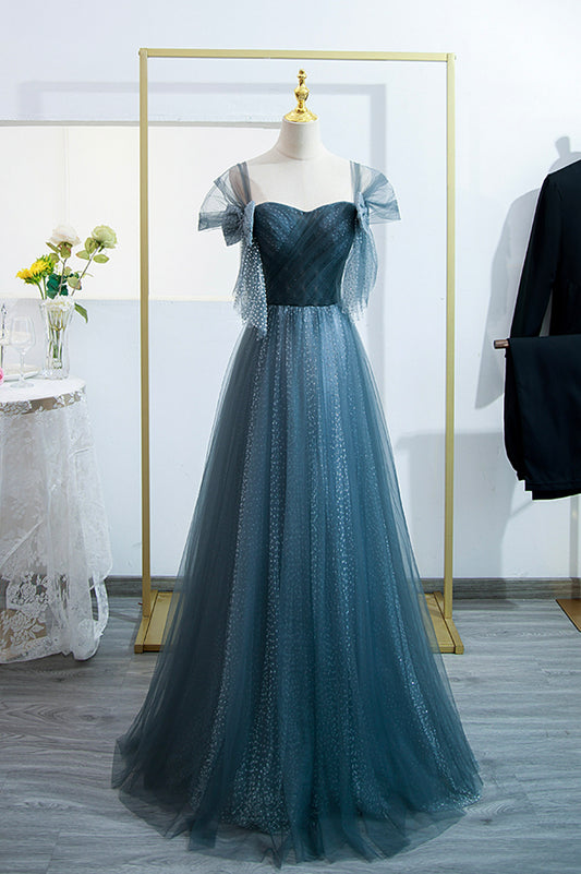 Blue tulle long prom dress blue evening dress