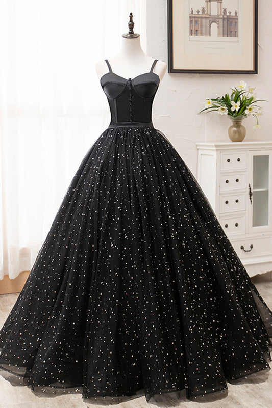 Black tulle long ball gown dress black formal dress