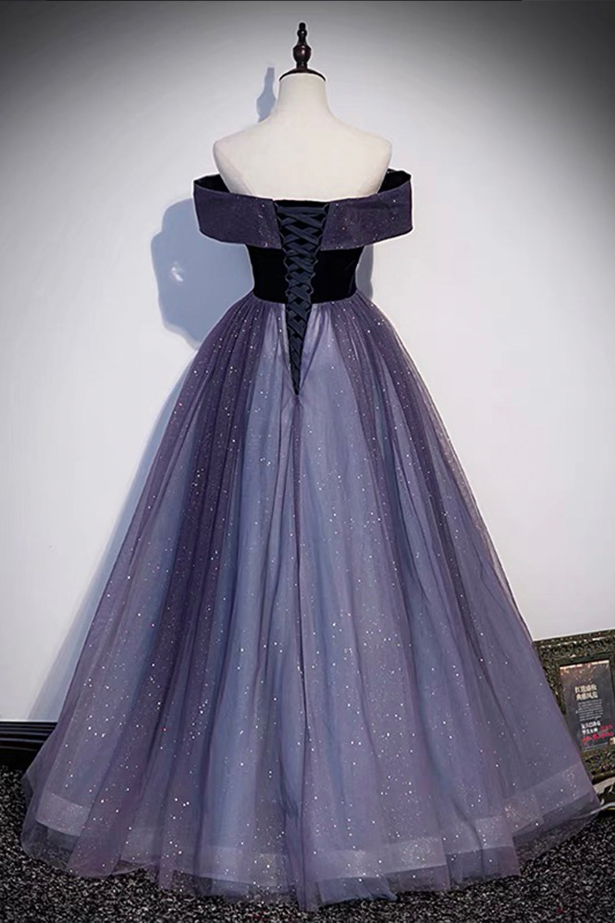 Purple Tulle and Velvet Floor Length Prom Dress