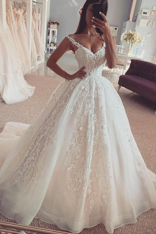 Light Champagne Tulle Lace Long Prom Dress