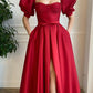 Red satin short prom dress homecoming dress