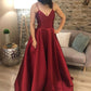 Burgundy Spaghetti Strap Satin Long Prom Dress, Simple Lace Up Evening Dress