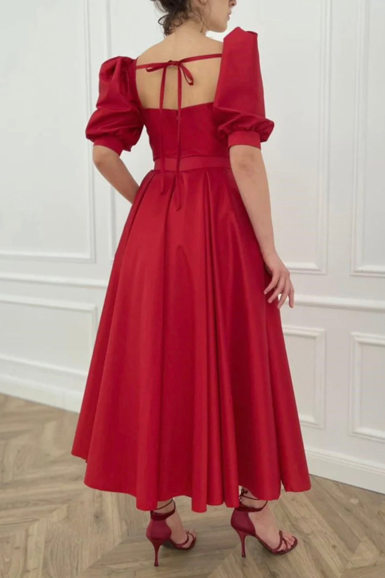 Red satin short prom dress homecoming dress