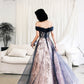 Blue Tulle Off the Shoulder Prom Dress with Sequins