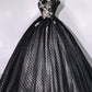 Black Strapless Tulle Lace Long Prom Dress, Black Evening Party Dress