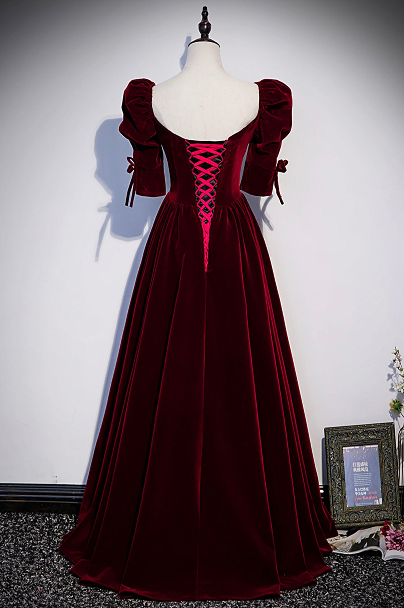 Burgundy Velvet Long A-Line Prom Dress