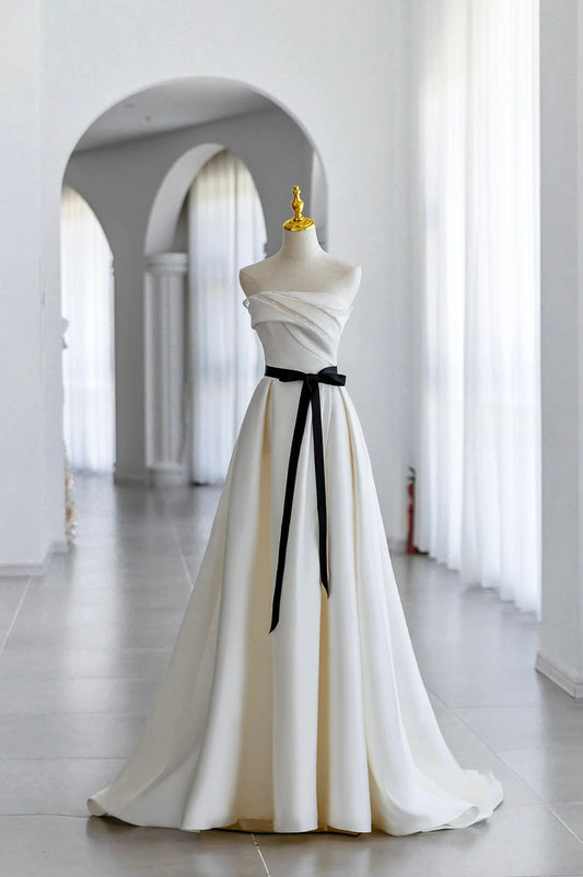 Champagne Strapless Satin Floor Length Prom Dress