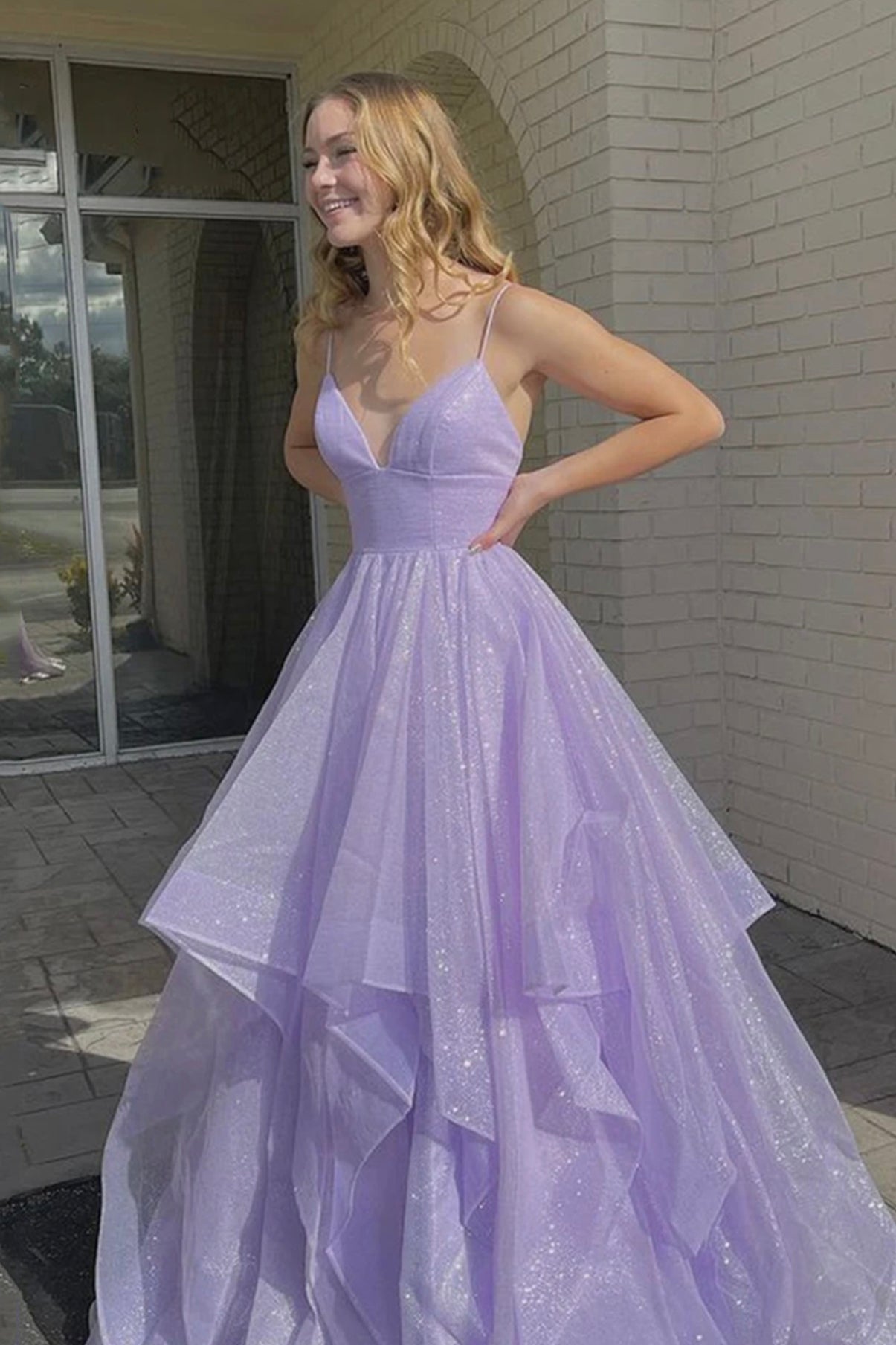 Lilac Tulle Long Prom Dress, Beautiful A-Line Backless Evening Dress