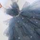Blue Spaghetti Strap Tulle Beaded Long A-Line Ball Gown